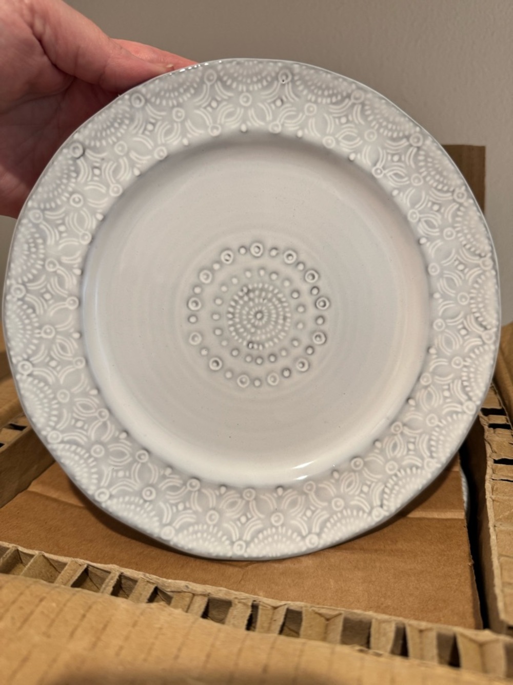 Anthropologie Old Havana Cream Embossed Ceramic Plate with Floral Medallion